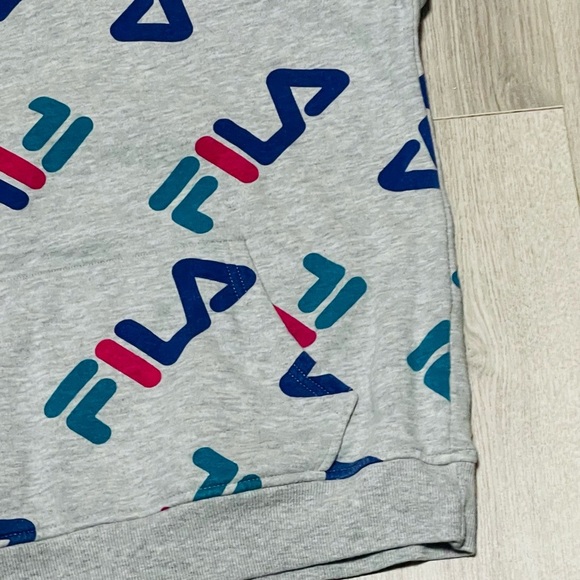 Fila Gray Youth Hoodie with Blue and Pink Accents - Picture 3 of 5